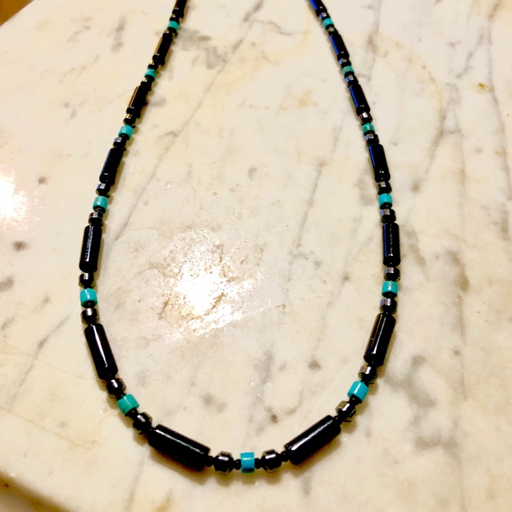 Men’s Turquoise & Black Beaded 22” Necklace